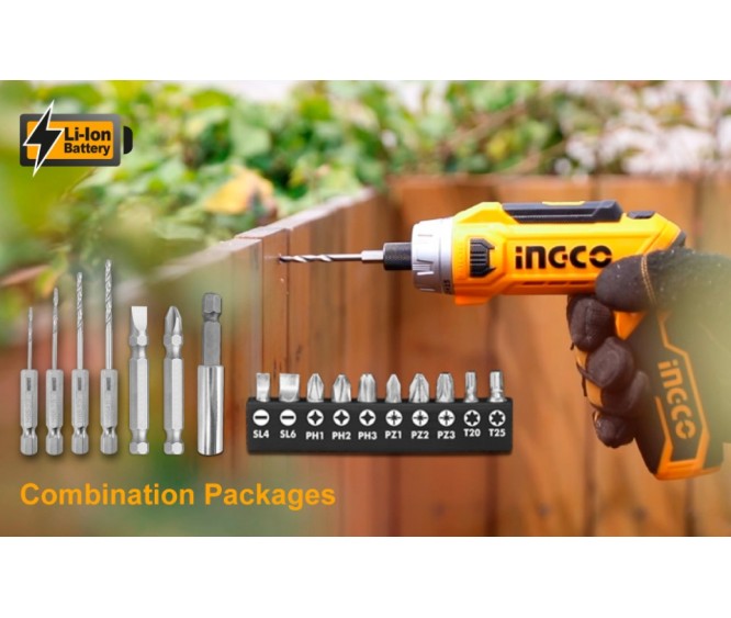 INGCO 8V 6NM 90° Rotatable LithiumIon Cordless Screwdriver with